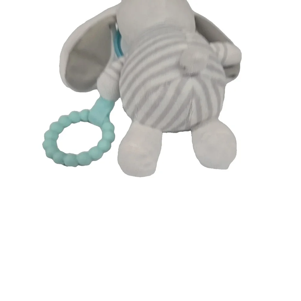 Carters 2018 White Bunny Rabbit Blue Striped Teether Lovey Stuffed Plush Clip